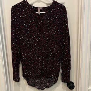 Leopard-Print Long-Sleeve Blouse in Burgundy